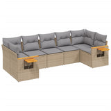 7 Piece Garden Sofa Set with Cushions Beige Poly Rattan - Front View