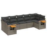 7 Piece Garden Sofa Set with Cushions Grey Poly Rattan - Front View