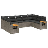 9 Piece Garden Sofa Set with Cushions Grey Poly Rattan - Front View
