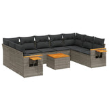 10 Piece Garden Sofa Set with Cushions Grey Poly Rattan - Front View
