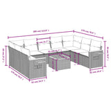 10 Piece Garden Sofa Set with Cushions Grey Poly Rattan - Side View