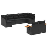 9 Piece Garden Sofa Set with Cushions Black Poly Rattan - Front View