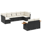 9 Piece Garden Sofa Set with Cushions Black Poly Rattan - Front View