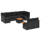 10 Piece Garden Sofa Set with Cushions Black Poly Rattan - Front View