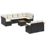 10 Piece Garden Sofa Set with Cushions Black Poly Rattan - Front View