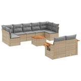 10 Piece Garden Sofa Set with Cushions Beige Poly Rattan - Front View