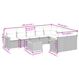 10 Piece Garden Sofa Set with Cushions Grey Poly Rattan - Side View
