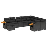 10 Piece Garden Sofa Set with Cushions Black Poly Rattan - Front View