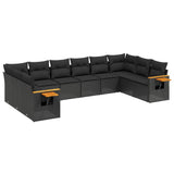 10 Piece Garden Sofa Set with Cushions Black Poly Rattan - Front View