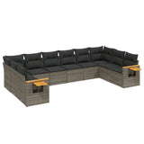 10 Piece Garden Sofa Set with Cushions Grey Poly Rattan - Front View