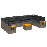 11 Piece Garden Sofa Set with Cushions Grey Poly Rattan - Front View