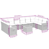 11 Piece Garden Sofa Set with Cushions Grey Poly Rattan - Side View