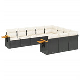 10 Piece Garden Sofa Set with Cushions Black Poly Rattan - Front View