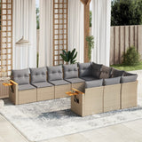 10 Piece Garden Sofa Set with Cushions Beige Poly Rattan