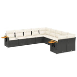 10 Piece Garden Sofa Set with Cushions Black Poly Rattan - Front View