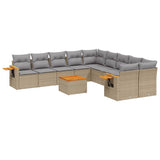 11 Piece Garden Sofa Set with Cushions Beige Poly Rattan - Front View