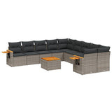 11 Piece Garden Sofa Set with Cushions Grey Poly Rattan - Front View