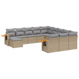 11 Piece Garden Sofa Set with Cushions Beige Poly Rattan - Front View