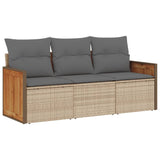 3 Piece Garden Sofa Set with Cushions Beige Poly Rattan - Front View
