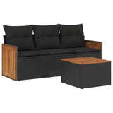 4 Piece Garden Sofa Set with Cushions Black Poly Rattan - Front View