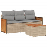 4 Piece Garden Sofa Set with Cushions Beige Poly Rattan - Front View