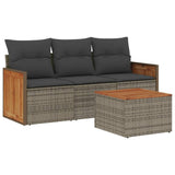 4 Piece Garden Sofa Set with Cushions Grey Poly Rattan - Front View