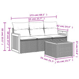 4 Piece Garden Sofa Set with Cushions Grey Poly Rattan - Side View