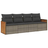 4 Piece Garden Sofa Set with Cushions Grey Poly Rattan - Front View