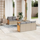 6 Piece Garden Sofa Set with Cushions Beige Poly Rattan