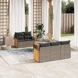 6 Piece Garden Sofa Set with Cushions Grey Poly Rattan