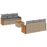 7 Piece Garden Sofa Set with Cushions Beige Poly Rattan - Front View