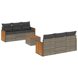 7 Piece Garden Sofa Set with Cushions Grey Poly Rattan - Front View