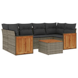 7 Piece Garden Sofa Set with Cushions Grey Poly Rattan - Front View