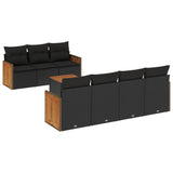 8 Piece Garden Sofa Set with Cushions Black Poly Rattan - Front View