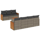 8 Piece Garden Sofa Set with Cushions Grey Poly Rattan - Front View