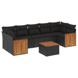 8 Piece Garden Sofa Set with Cushions Black Poly Rattan - Front View