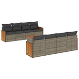 9 Piece Garden Sofa Set with Cushions Grey Poly Rattan - Front View