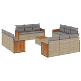 13 Piece Garden Sofa Set with Cushions Beige Poly Rattan - Front View