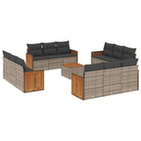 13 Piece Garden Sofa Set with Cushions Grey Poly Rattan - Front View