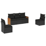 5 Piece Garden Sofa Set with Cushions Black Poly Rattan - Front View