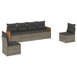6 Piece Garden Sofa Set with Cushions Grey Poly Rattan - Front View
