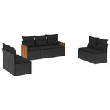 7 Piece Garden Sofa Set with Cushions Black Poly Rattan - Front View
