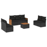 8 Piece Garden Sofa Set with Cushions Black Poly Rattan - Front View