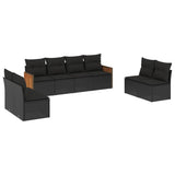 8 Piece Garden Sofa Set with Cushions Black Poly Rattan - Front View