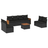 9 Piece Garden Sofa Set with Cushions Black Poly Rattan - Front View