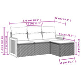 4 Piece Garden Sofa Set with Cushions Grey Poly Rattan - Side View