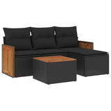 5 Piece Garden Sofa Set with Cushions Black Poly Rattan - Front View