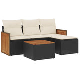 5 Piece Garden Sofa Set with Cushions Black Poly Rattan - Front View