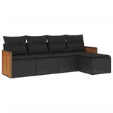 5 Piece Garden Sofa Set with Cushions Black Poly Rattan - Front View