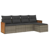 5 Piece Garden Sofa Set with Cushions Grey Poly Rattan - Front View